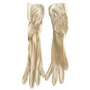 Vintage Long Cream Satin Gloves Women’s Elegant Formal Wear 15" Length Ruffled L